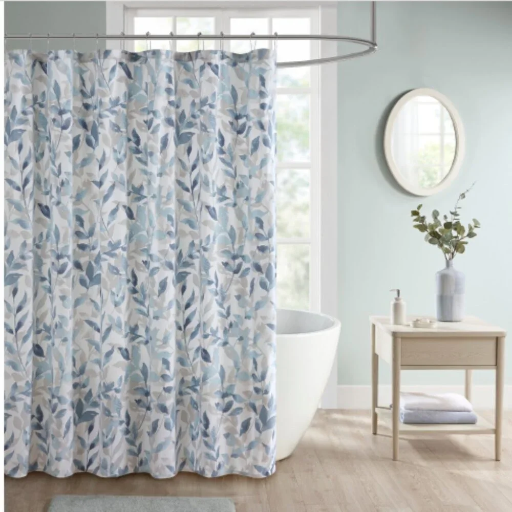 Madison Park Leisha Botanical Printed Shower Curtain Blue: Madison : Microfiber,